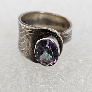 Vintage Sterling Silver Mystic Rainbow Quartz Ring Wrap Bypass Adjustable Unique